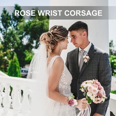 Artificial Rose Flower Wrist Corsage Boutonnieres with Pin Set Light Pink