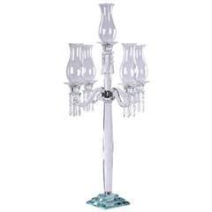 40-Inch Clear 5 Arm Crystal GLASS Candelabra Hurricane Taper CANDLE HOLDER Party