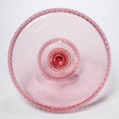 L E Smith Vtg Pink Hobnail Scalloped Pedestal Cake Plate Stand 8.5″dia