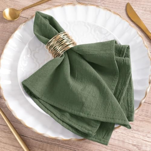 Olive Green Cloth Napkins Linen Cotton Napkins Set of 6 Rustic Spring Dinner