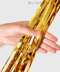 2 Pcs 3.2ft x 8.2ft Shiny Gold Metallic Tinsel Foil Fringe Curtains Photo Boo…