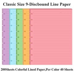 (2-Pack) 9-Disc Discbound 5 Colorful Line Paper Pre-punched Happy Planners In…