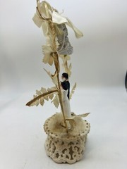 Vintage 1940s 1950s Wedding Cake Topper Bride Groom Bell Fabric Flower Arch