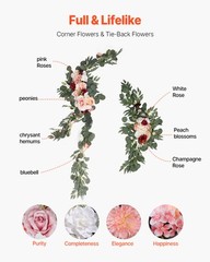 Uimoso Artificial Wedding Arch Flowers Kit with Drapes Kit Deluxe White and Pink