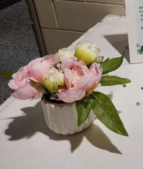 LOT of 5 Beautifull Artificial Lt Pink Peony in Ceramic Pot Floral Arrangements 