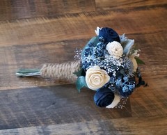 Dusty Blue Navy White Bridal Cascading Bouquet Bride Sola Wood Wedding Flowers