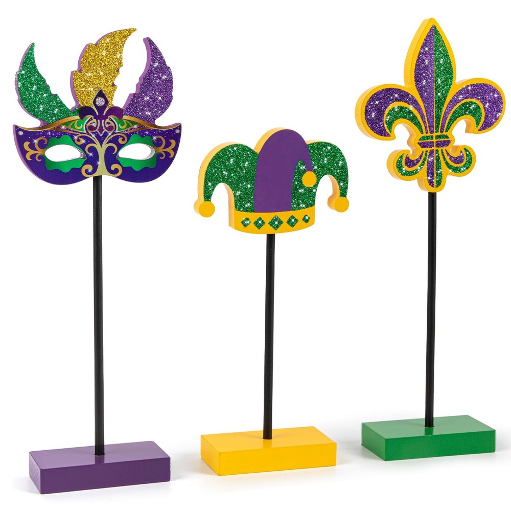 3 Pieces Mardi Gras Tiered Tray 11×10.4×9.3 inches, Green, Purple, and Yellow