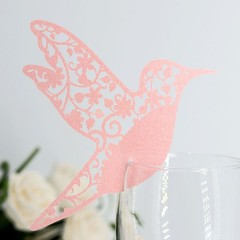 ›50pcs Little Bird Shape Wedding Hollow Name Place Cards For Wine Glass Table