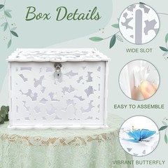 White Butterfly Card Box with Lock & Slot, Elegant Wedding Card Boxes for Recept