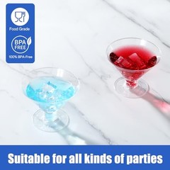 100 Pcs Plastic Martini Glasses – Disposable 5oz Clear Cocktail Glasses
