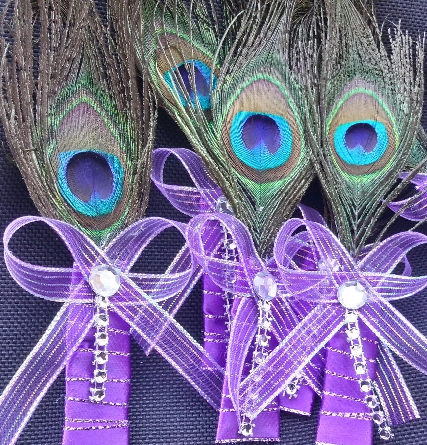 Peacock Feather Wedding BOUTONNIERE for Groom Groomsmen CORSAGE PROM Quinceañera