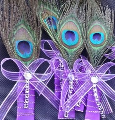Peacock Feather Wedding BOUTONNIERE for Groom Groomsmen CORSAGE PROM Quinceañera