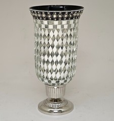 Candle Holder 5.5″D 11.5″Hi Set/2 Nickel Plated Mirror Mosaic Shade FREE SHIPING