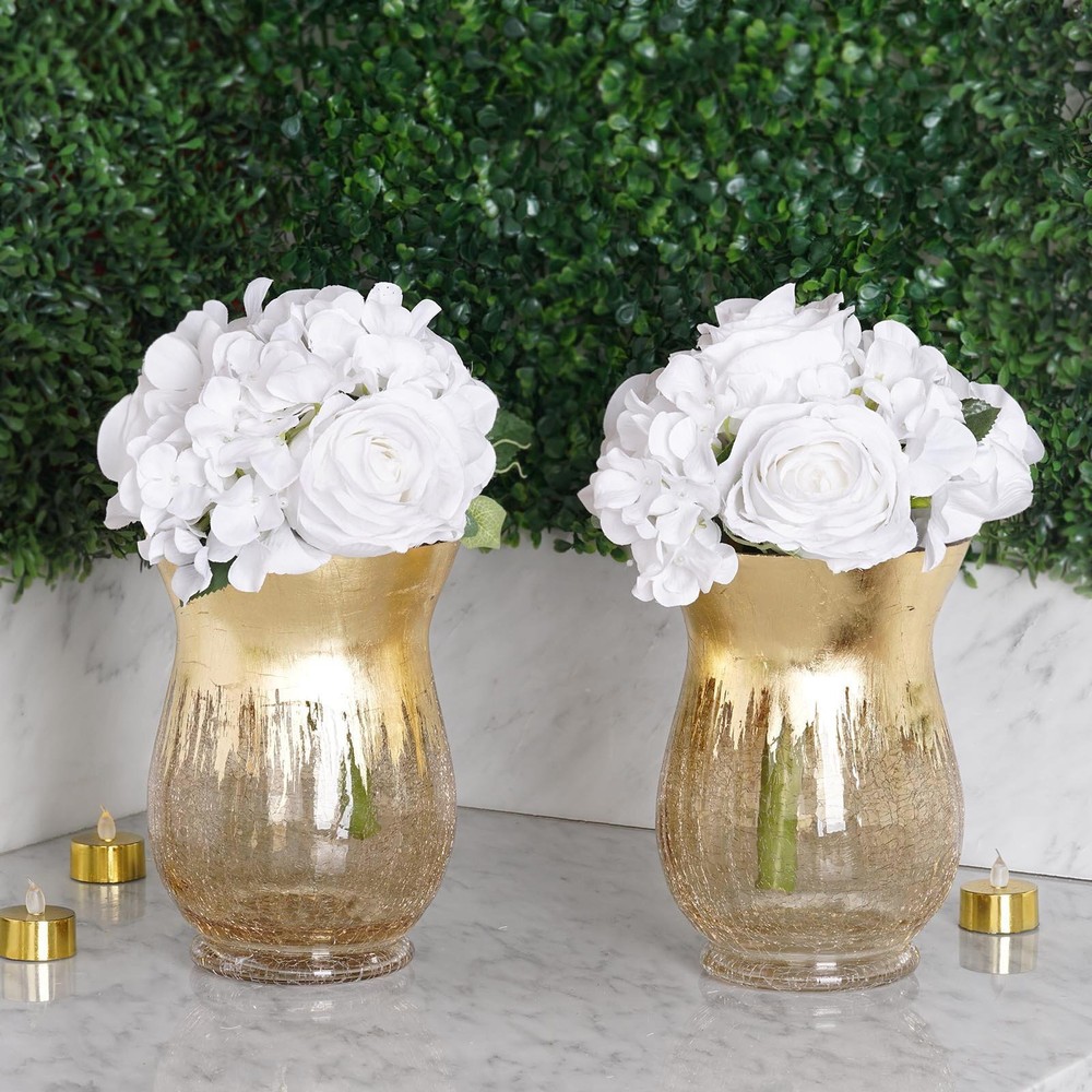 8 inches Gold Crackle Glass Candle Holders Vases Party Wedding Home Centerpieces