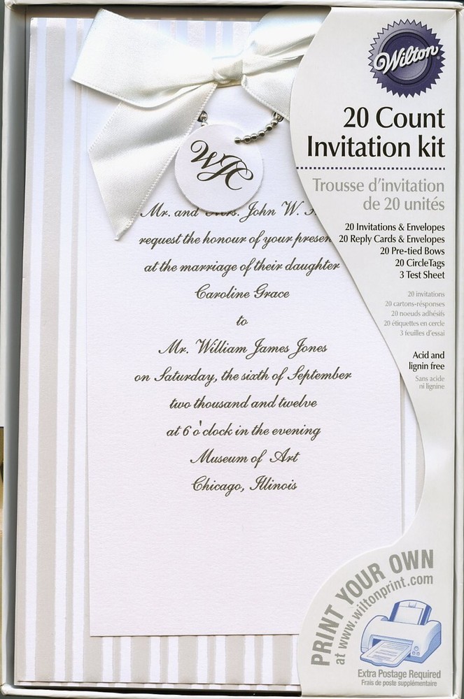 20 Wilton White Wedding Invitation Kits «Simple Yet Elegant» with Relay Cards