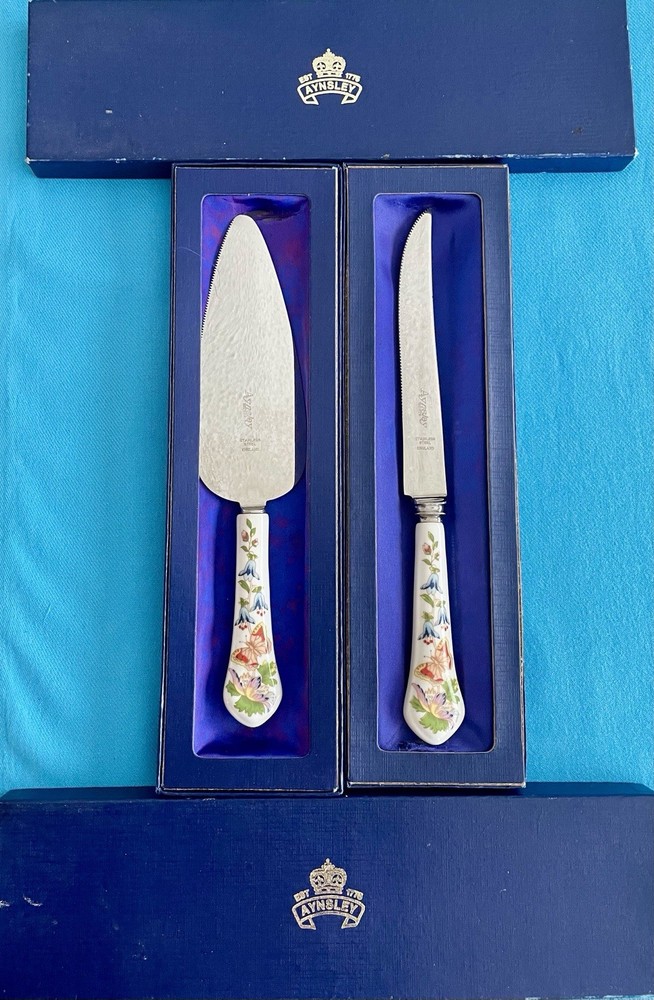 Aynsley Cottage Garden Cake Server And Knife Set With Boxes