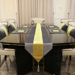 Gold Sequin Rhinestone Table Runner with Handmade Tassel, 13×84-inch, Gray