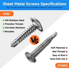 400Pcs #10 x 3/4″ Self Tapping Screws for Metal, 410 Stainless Steel, Self Dr…