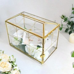 Gold Glass Wedding Card Box With Slot Lockable For Reception Baby Shower Graduat
