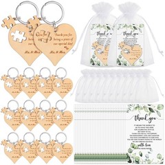 Ecation Wedding Favors for Guests Wood Heart Puzzle Keychains Thank You Cards