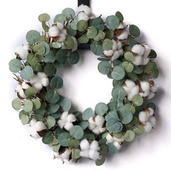 Idyllic Eucalyptus and Cotton Wreath, 14 Inches Artificial Wreath on a Natura…