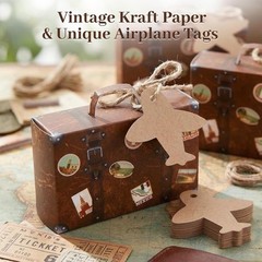 Vintage Travel-Themed Mini Favor Box Set – 50 Kraft Paper Suitcases for Events