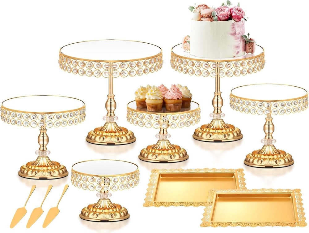 12 Pcs Gold Cake Stand Set Cake Display W/ Crystal Edge & Cupcake Display Tray