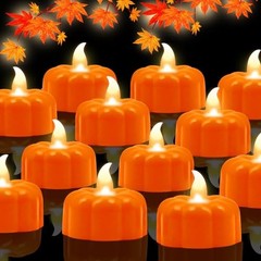 Fall Decorations for Home Pumpkin Tea Lights,12 Pack LED Orange Pumpkin Lights