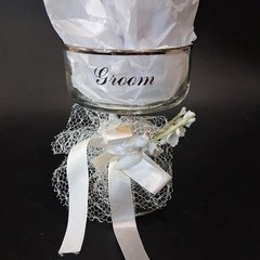 Vintage 1950’s Javit Crystal Bride & Groom Wedding Champagne Coupe Set in Box