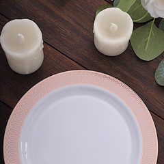 BLUSH ROSE GOLD 10 Round 10″ Plastic Dinner PLATES Spiral Rim Design Party
