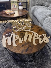 Gold Glitter Wood Mr & Mrs Wedding Table Sign Centerpiece Modern Decor