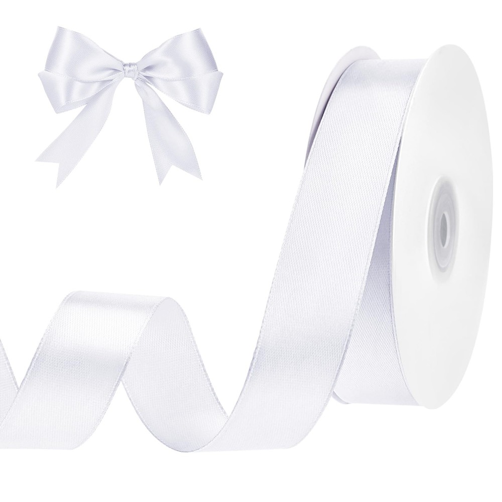 woric White Ribbon 1 Inch 50 Yards Bow Wedding Satin 1 Inch,