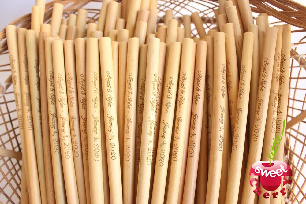 100 PERSONALIZED Bamboo Straws, Reusable straw, Wedding straws, Wedding favors