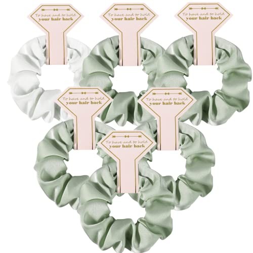 Satin Bridesmaid Scrunchies Bachelorette Hair Ties Set of 6 White&Sage Green