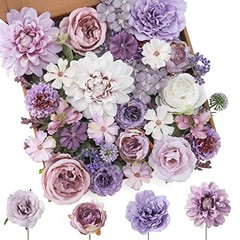 Artificial Flowers Combo Flowers Mix Silk Flowers Dahlia Roses with Purple