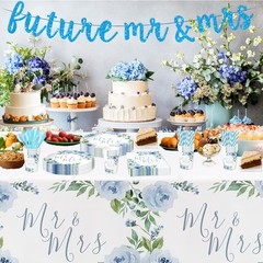 Srua Don Dusty Ble Mr and Mrs Bridal Shower Decorations 55 x 86 inches, Blue