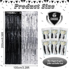 6 Pack 3.3Ft x 6.6Ft Graduation Foil Fringe Curtain Backdrop Decorations, Bla…