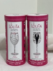 Lolita Hand-Painted Wedding Wine Glasses – Bride & Groom Pair w/ Original Boxes.