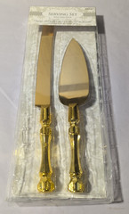 AMSCAN GOLD WEDDING / ANNIVERSARY CAKE SERVER / KNIFE SET – NEW
