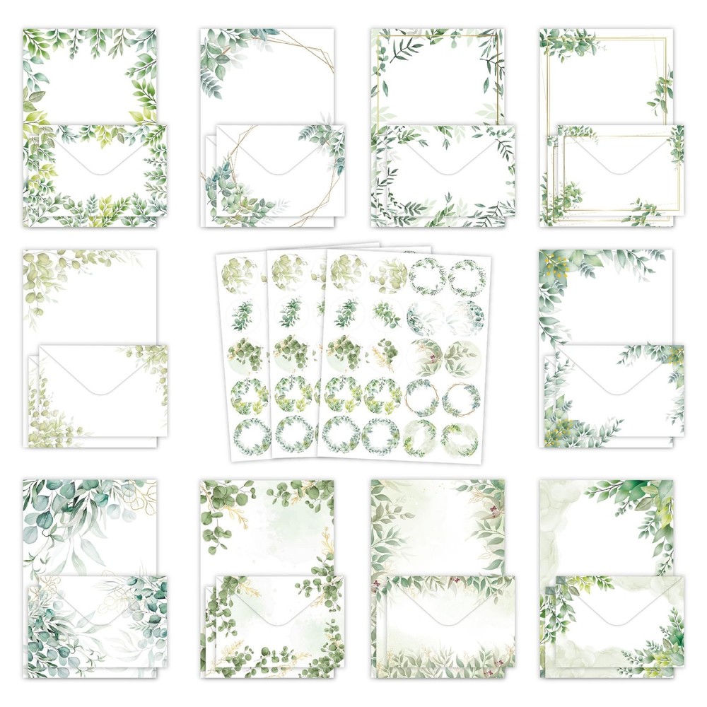 160-Piece Eucalyptus Stationery Envelopes Set – 50 Writing Papers, 50 Enve