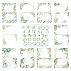 160-Piece Eucalyptus Stationery Envelopes Set – 50 Writing Papers, 50 Enve