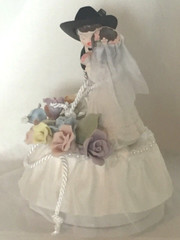 Pastel Roses Western Wedding Cake topper with Cowboy Couple