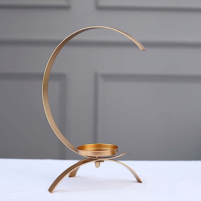 Gold 13 in Half Moon Shaped Metal Pillar CANDLE HOLDER Centerpiece Party Events