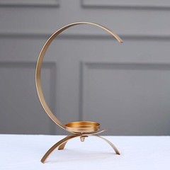 Gold 13 in Half Moon Shaped Metal Pillar CANDLE HOLDER Centerpiece Party Events