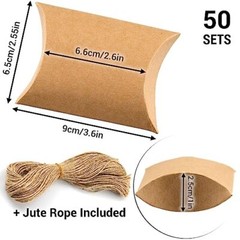 50Pcs Small Kraft Paper Pillow Gift Boxes w/ Twine for Jewelry Candy Party Favor