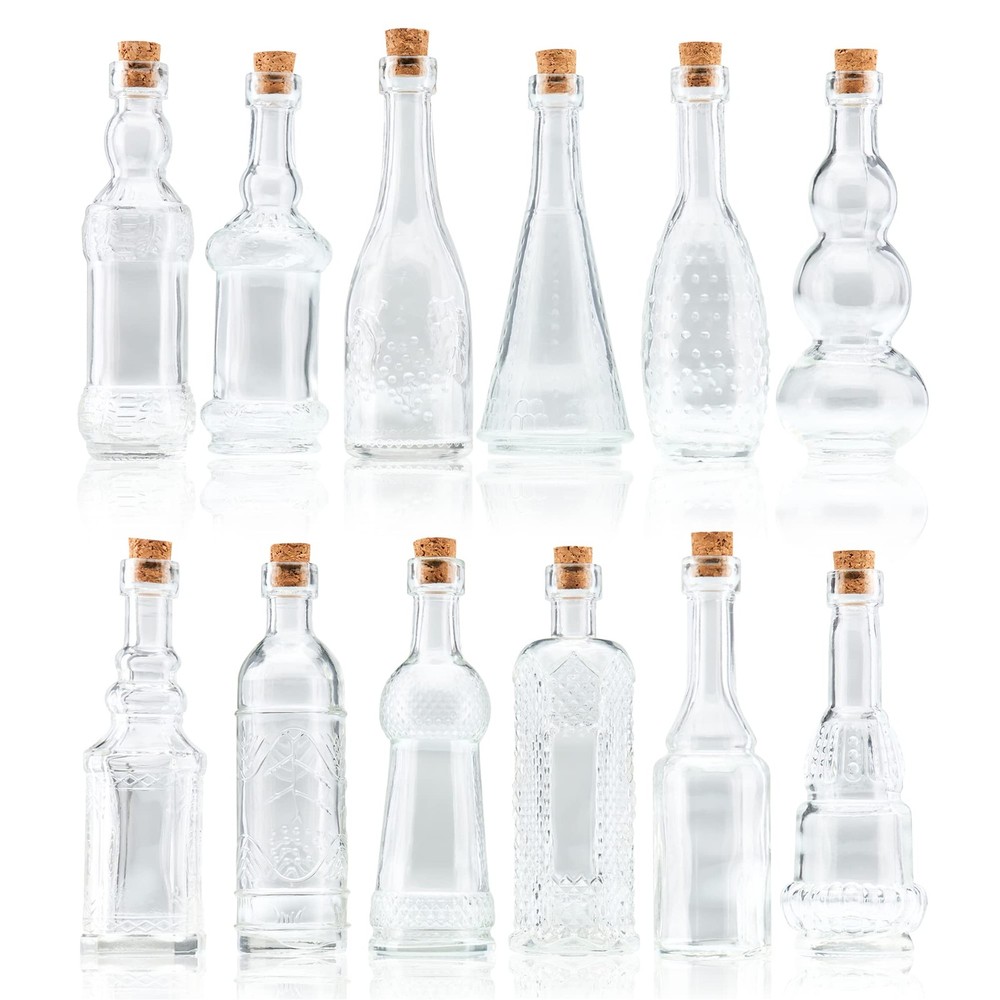 BULK PARADISE Small Mini Clear Vintage Glass Bottles with X-Small,