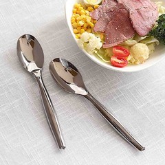 10 SILVER 10″ Heavy Duty Plastic Large Serving SPOONS Party Events Tableware