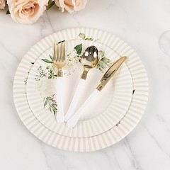 25 White 8″ Dessert Paper Plates with Sage Green Floral Lined Rim Decorations