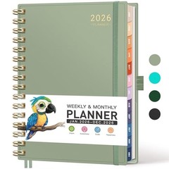 2026 Planner, Weekly and Monthly, Medium Size (5.7″ x 8.3″), Jan – Light Green