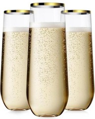 24 Pack Champagne Flutes Plastic, 9 Oz Disposable Stemless Mimosa Gold-24 Pack